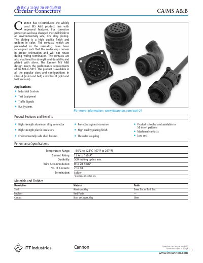 Cannon MS A&B Circular Connector Product Leaflet - cover page
