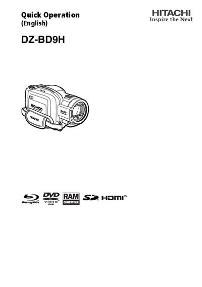 Hitachi DZ-BD9H Camcorder Quick Operation Guide - cover page