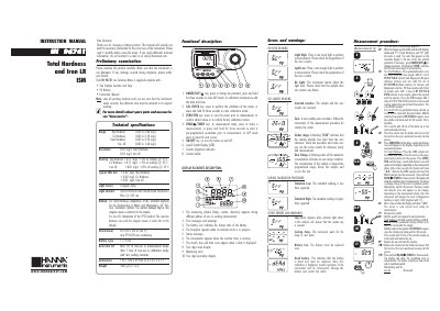 Hanna Instruments HI 96741 Total Hardness and Iron LR ISM Instruction Manual - cover page