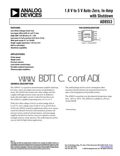 Analog Devices AD8553 Datasheet - cover page