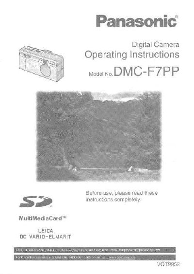 Panasonic DMC-F7PP Digital Camera Operating Instructions - cover page