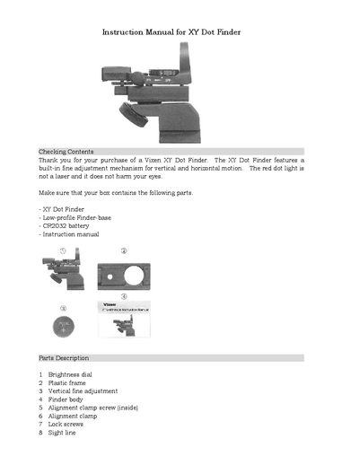 Vixen XY Dot Finder User Manual - cover page