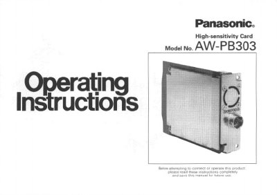 Panasonic AW-PB303 High-Sensitivity Card Operating Instructions - cover page