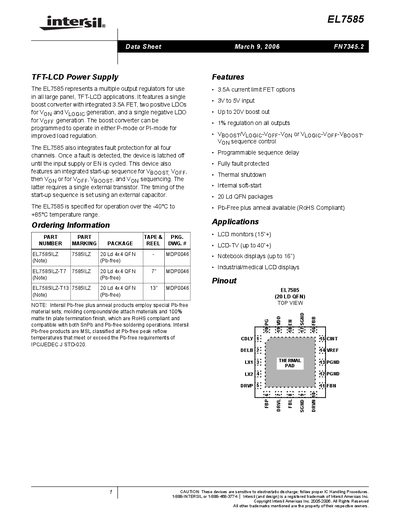 Intersil EL7585 Data Sheet - cover page
