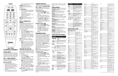 Universal Electronics Contour Remote Control User Guide - cover page