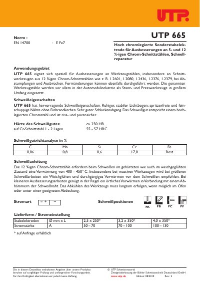 UTP UTP 665 Electrode Datasheet - cover page