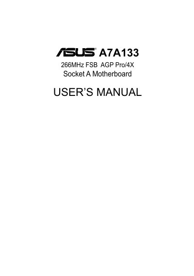 ASUS A7A133 Motherboard User Manual