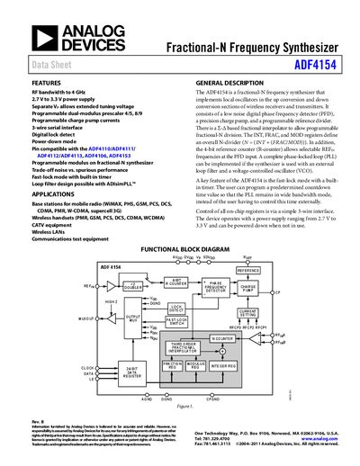Analog Devices ADF4154 Datasheet Rev B - cover page