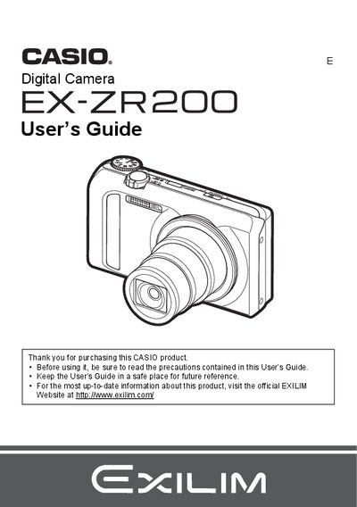 Casio EX-ZR200 Digital Camera User's Guide - cover page