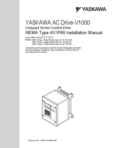 YASKAWA AC Drive-V1000 Compact Vector Control Drive NEMA Type 4X/IP66 Installation Manual - cover page