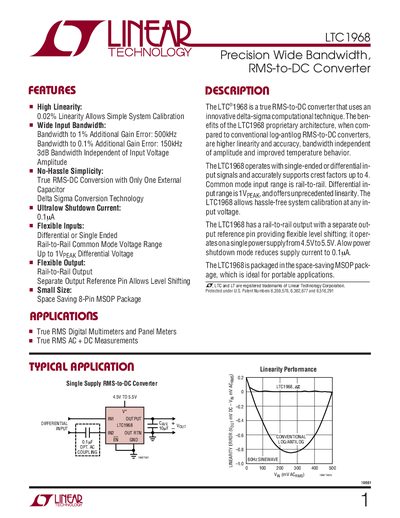 Linear Technology LTC1968 Precision RMS-to-DC Converter Datasheet - cover page