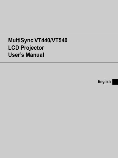 NEC VT440/VT540 Projector User Manual - cover page