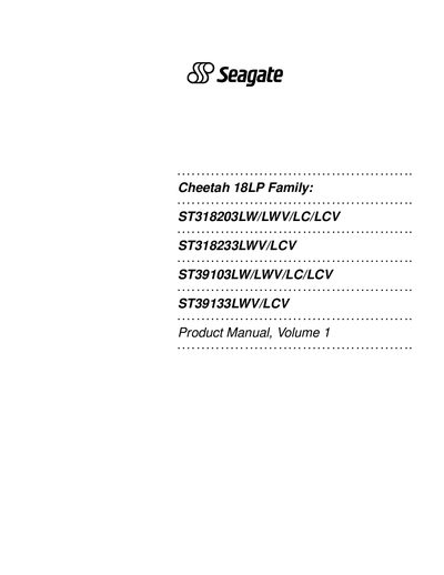 Seagate ST318203LW/LWV/LC/LCV Cheetah 18LP User Manual - cover page