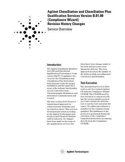 Agilent ChemStation B.01.00 Qualification Services Revision History Manual - cover page