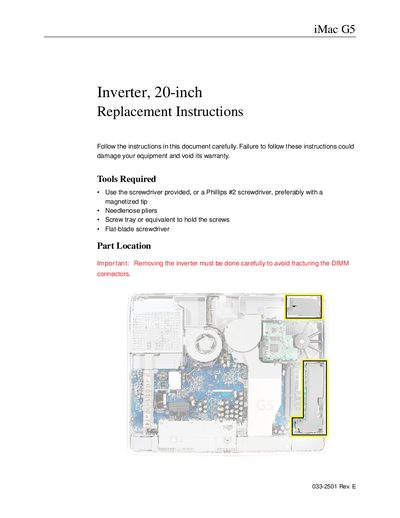 Apple iMac G5 20-inch Inverter Replacement Instructions - cover page