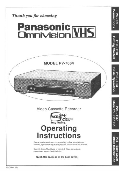 Panasonic PV-7664 Video Cassette Recorder Operating Instructions - cover page
