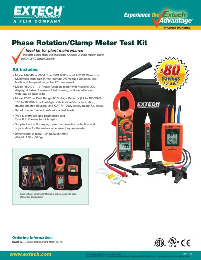 EXTECH MAGAO-K Phase Rotation/Clamp Meter Test Kit Product Datasheet - cover page