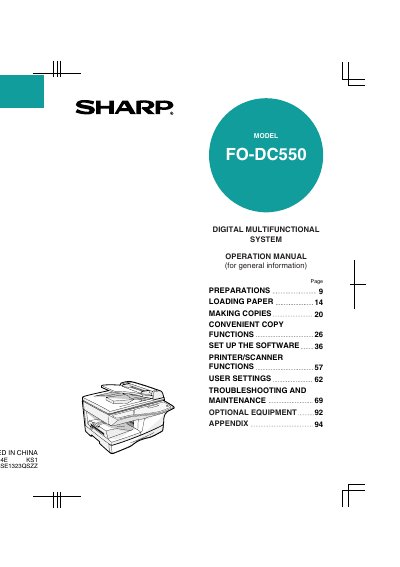 SHARP FO-DC550user manual - cover page
