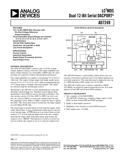Analog Devices AD7249 DACPORT Datasheet - cover page