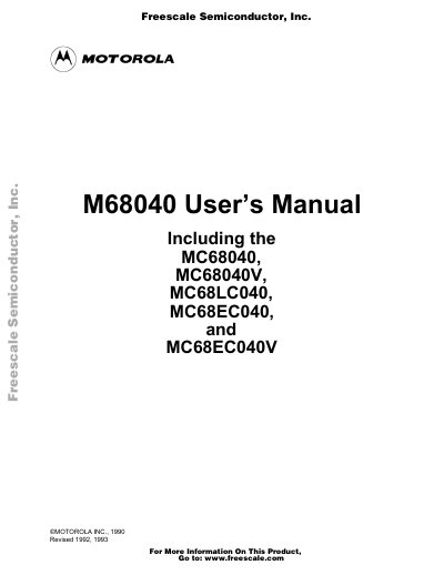 FREESCALE SEMICONDUCTOR M68040 User Manual Including the MC68040 MC68040V MC68LC040 MC68EC040 MC68EC040V - cover page