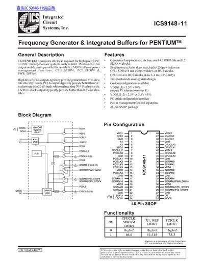 ICS ICS9148-11 Frequency Generator and Integrated Buffers Datasheet - cover page