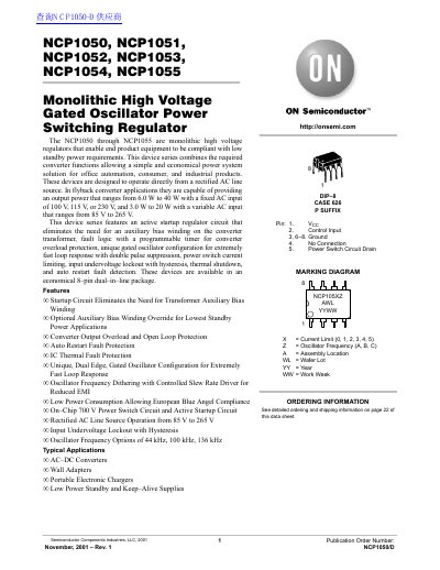 ON NCP1050 NCP1051 NCP1052 NCP1053 NCP1054 NCP1055 datasheet(1) - cover page