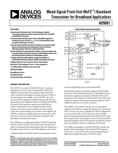 Analog Devices AD9861 Mixed‑Signal Front‑End Transceiver Handbook - cover page