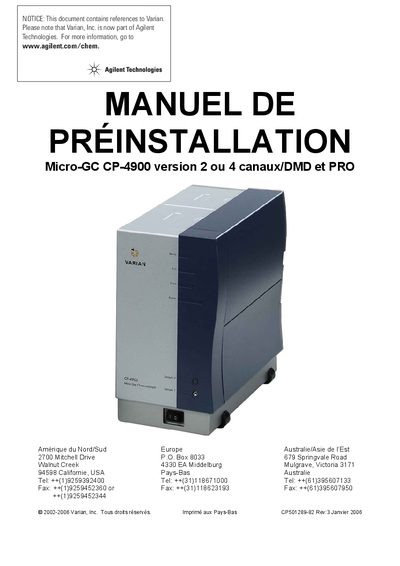 Agilent CP-4900 Micro-GC Preinstallation Manual - cover page