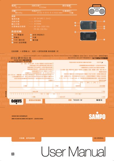 Sampo AK-W909AL Radio User Manual - cover page