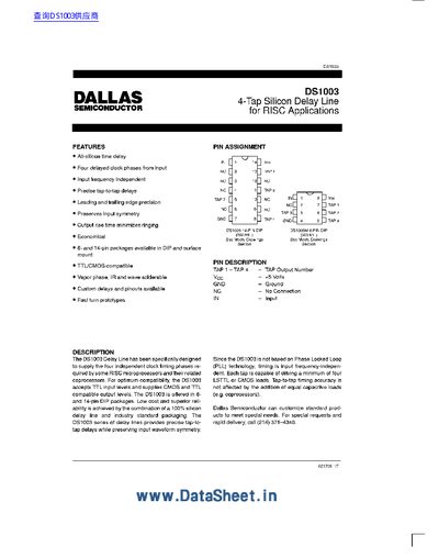 Dallas Semiconductor DS1003 Silicon Delay Line Datasheet - cover page