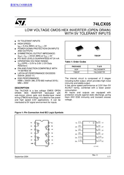 ST 74LCX05 LOW VOLTAGE CMOS HEX INVERTER (OPEN DRAIN) WITH 5V TOLERANT INPUTS handbook - cover page