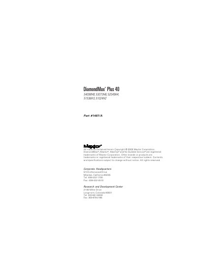Maxtor DiamondMax Plus 40 Hard Disk Drive User Manual - cover page