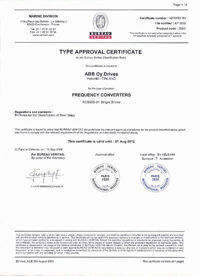 ABB ACS800-01 Frequency Converter Type Approval Certificate - cover page