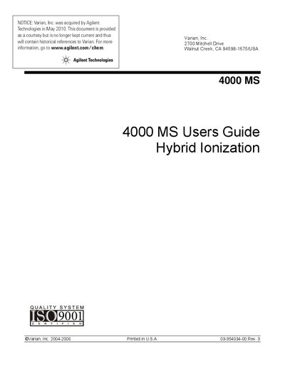 Agilent 4000 MS Users Guide Hybrid Ionization - cover page