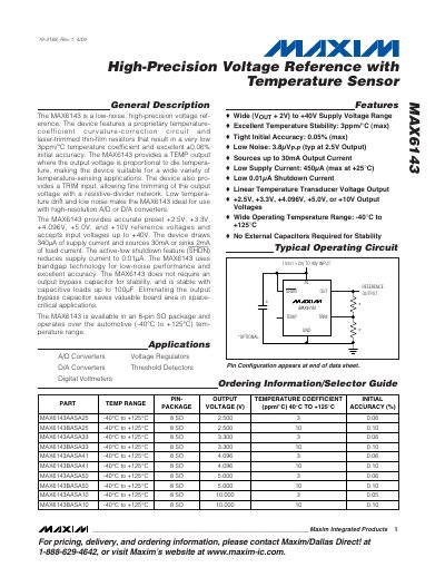 Maxim MAX6143 High-Precision Voltage Reference with Temperature Sensor Datasheet - cover page