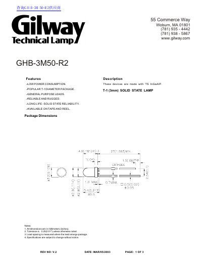 Gilway technical lamp GHB-3M50-R2 55 Commerce Way Woburn MA 01801 (781) 935 - 4442 (781) 938 - 5867 gilway.com - cover page