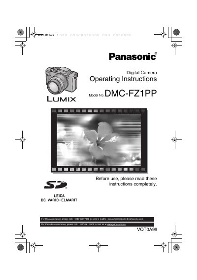 Panasonic DMC-FZ1PP Digital Camera Operating Instructions - cover page