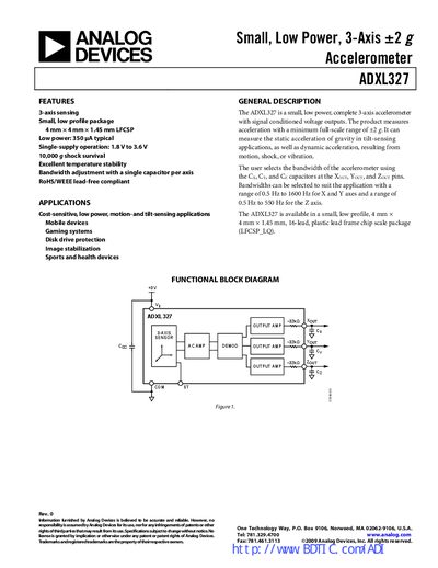 Analog Devices ADXL327 Accelerometer Datasheet - cover page