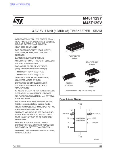 ST M48T129Y M48T129V handbook(1) - cover page