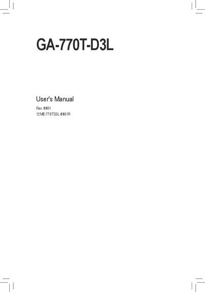 Gigabyte GA-770T-D3L Motherboard User Manual - cover page