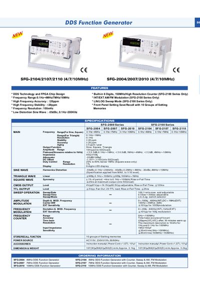 GW INSTEK - B6 DDS Function Generator SFG-2104/2107/2110 (4/7/10MHz) SFG-2004/2007/2010 (4/7/10MHz) Manual - cover page