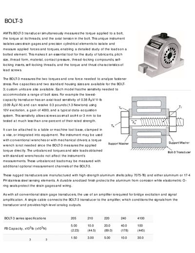 AMTI BOLT-3 Transducer Datasheet - cover page