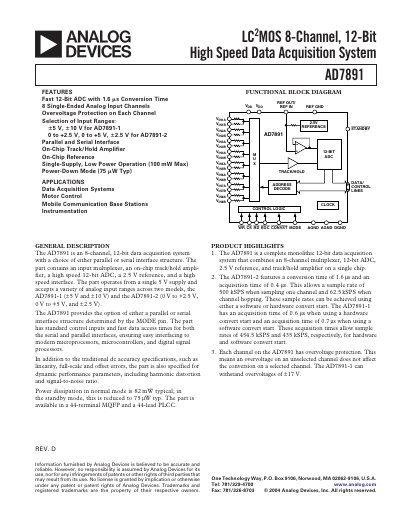 Analog Devices AD7891 Data Acquisition System Datasheet