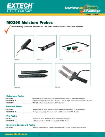 Extech MO290 Moisture Probes Product Datasheet - cover page
