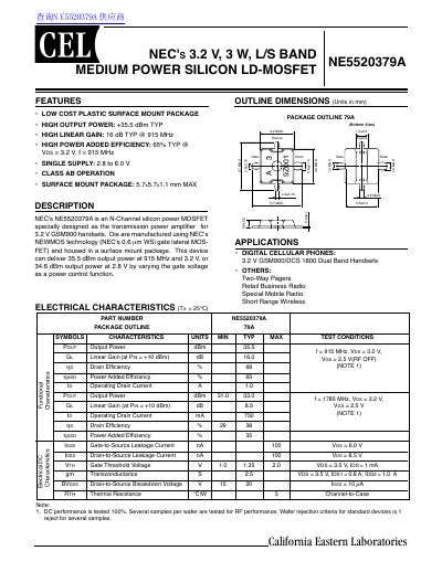 CEL NE5520379A LD-MOSFET Datasheet - cover page