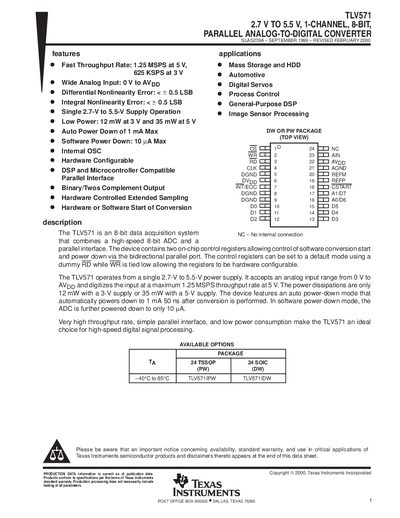 Texas Instruments TLV571 Parallel ADC Datasheet - cover page