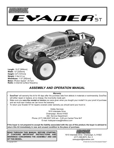 DuraTrax Evader ST Assembly and Operation Manual - cover page