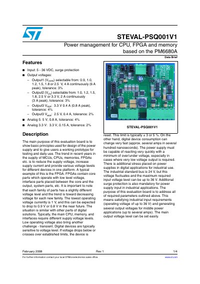 STMicroelectronics STEVAL-PSQ001V1 Power Management Evaluation Board Data Brief