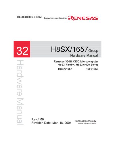 RENESAS H8SX/1657Group Hardware Manual - cover page