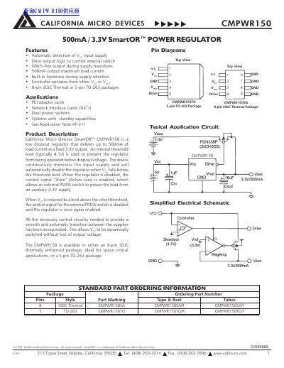 California Micro Devices CMPWR150 Power Regulator Datasheet - cover page